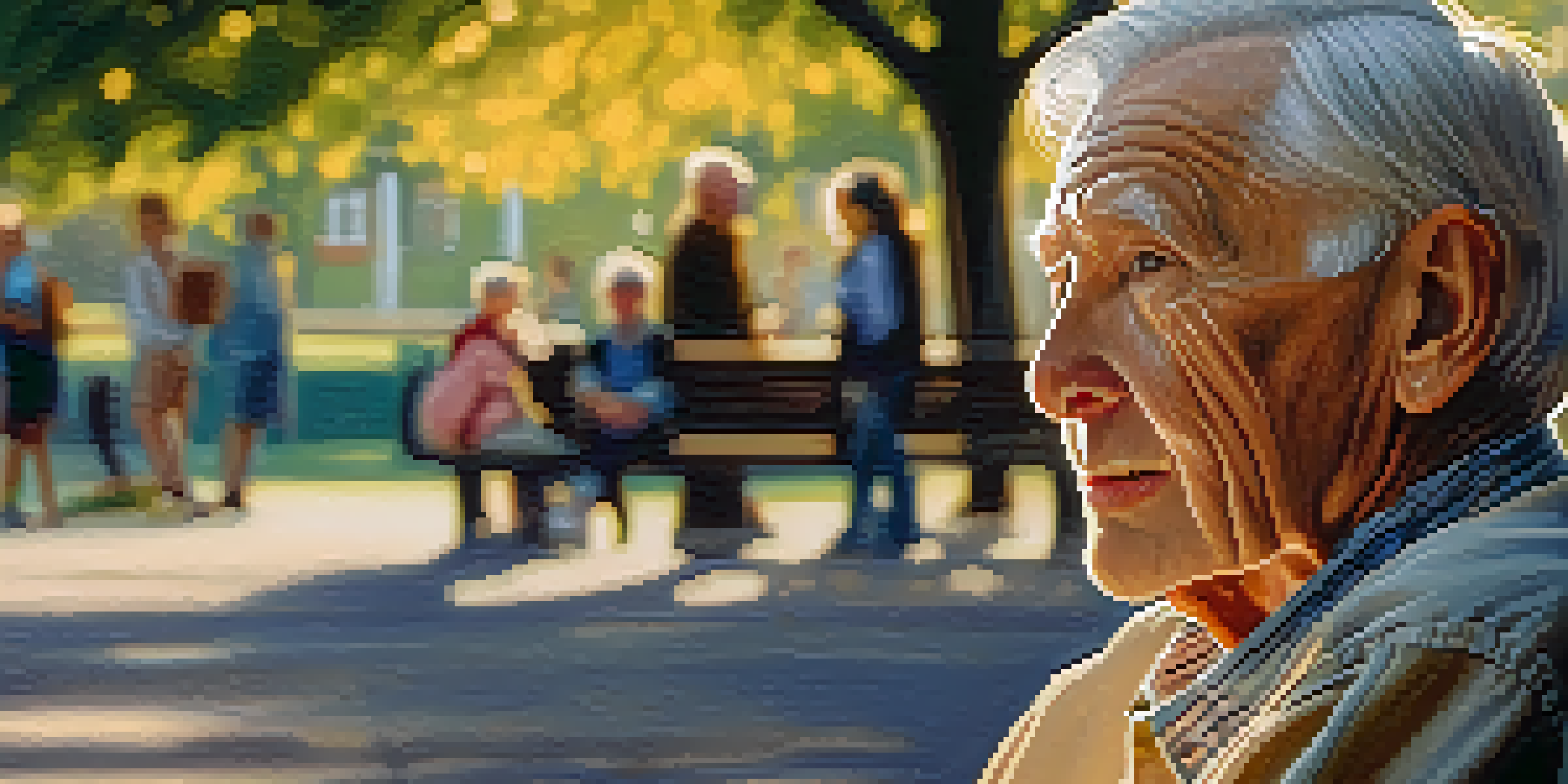 A portrait of an elderly man on a park bench, illuminated by golden hour light, with blurred children playing in the background.