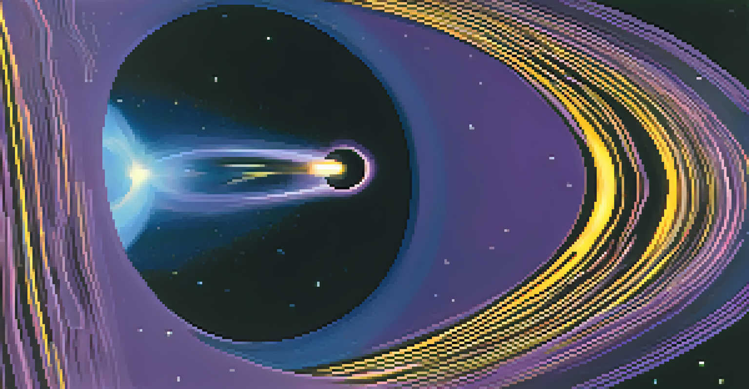 Two clocks demonstrating time dilation, one near a black hole and one farther away, with warped space-time around them.