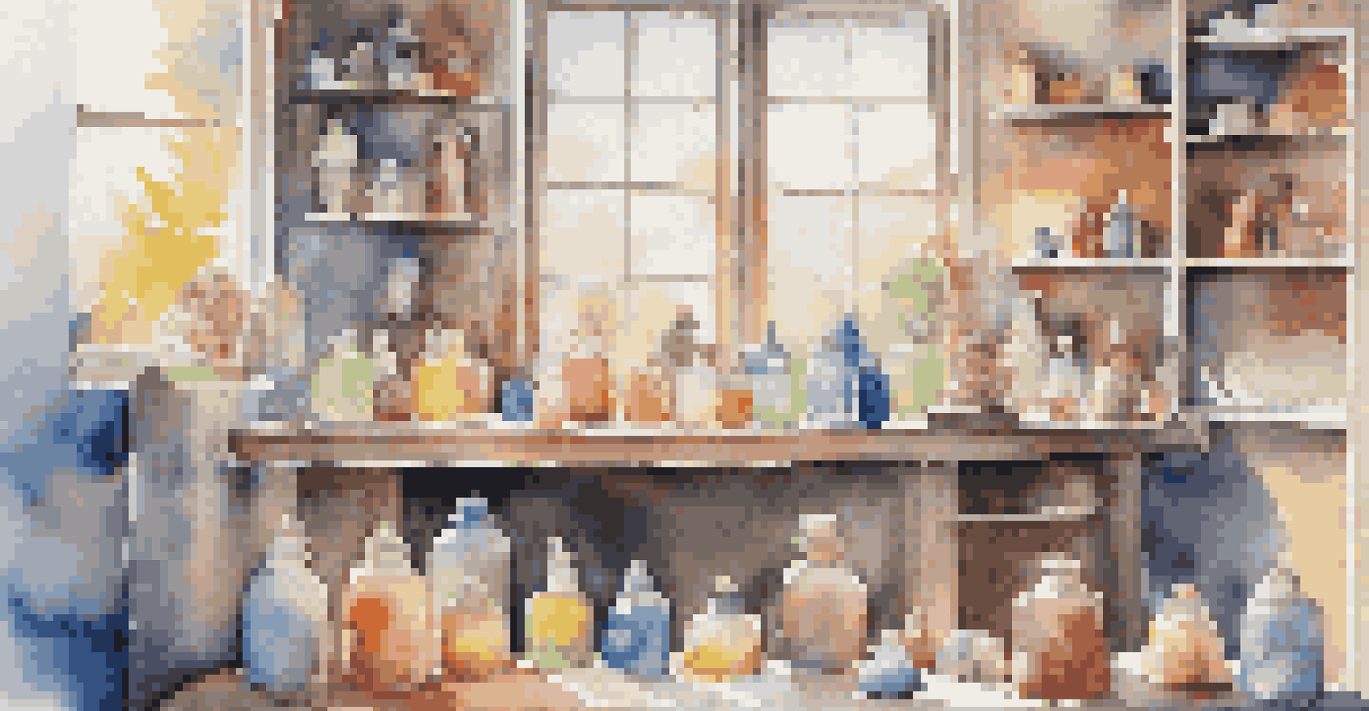 A person taking a break from soap sculpting with a water bottle and colorful soap designs around.