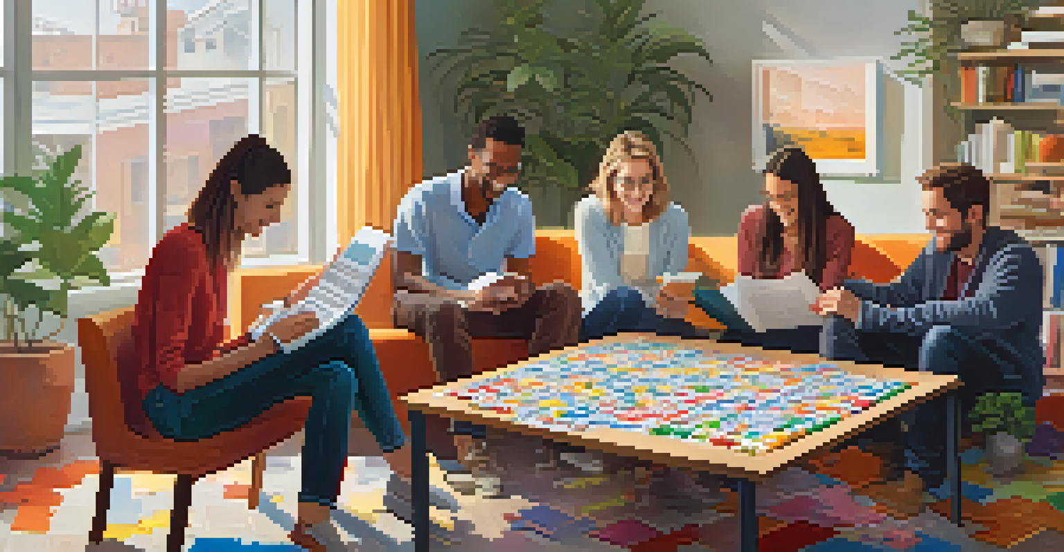 A group of friends enjoying each other's company while working on a crossword puzzle together.