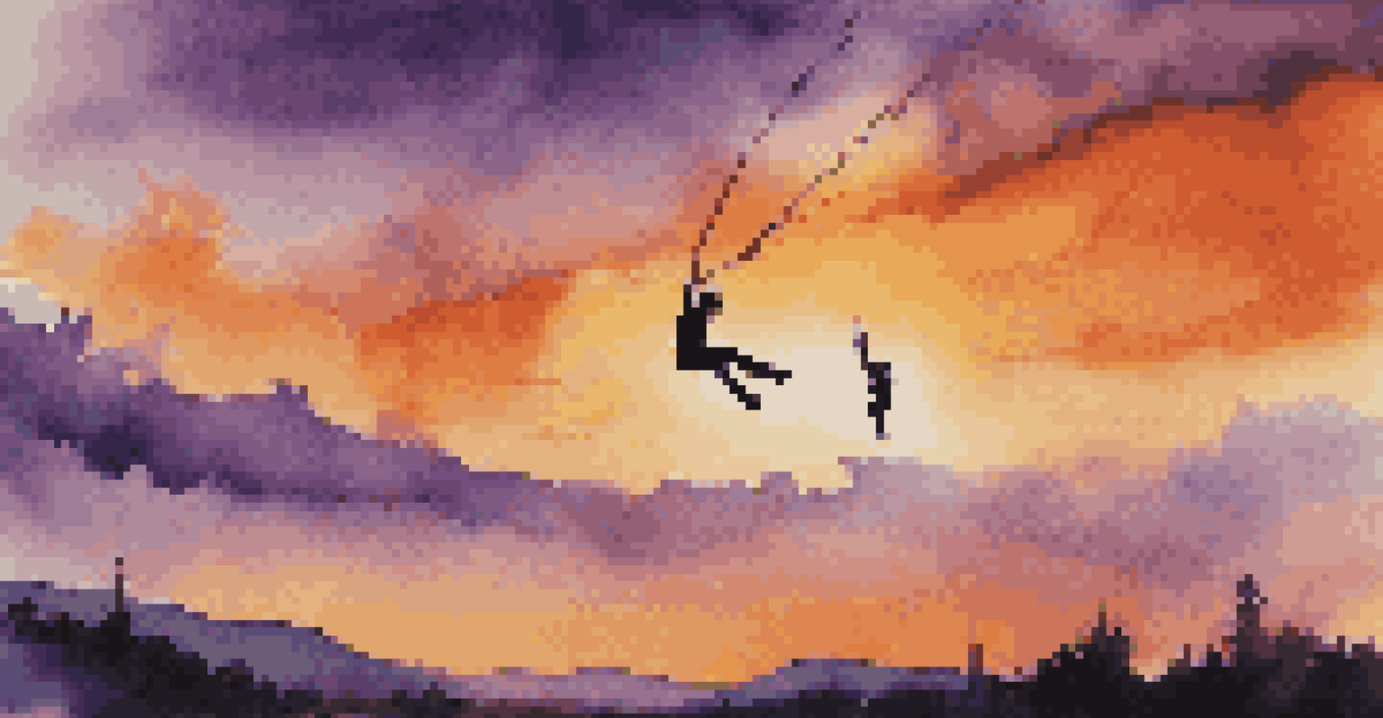 A bungee jumper in mid-air against a colorful sunset, showcasing the thrill of the jump.