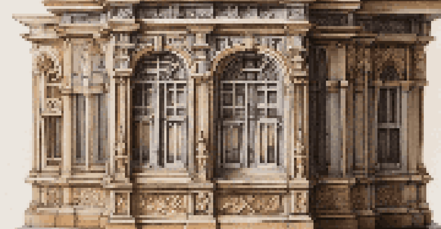 A close-up of a miniature architectural model showcasing detailed windows and doors, illuminated by natural light.