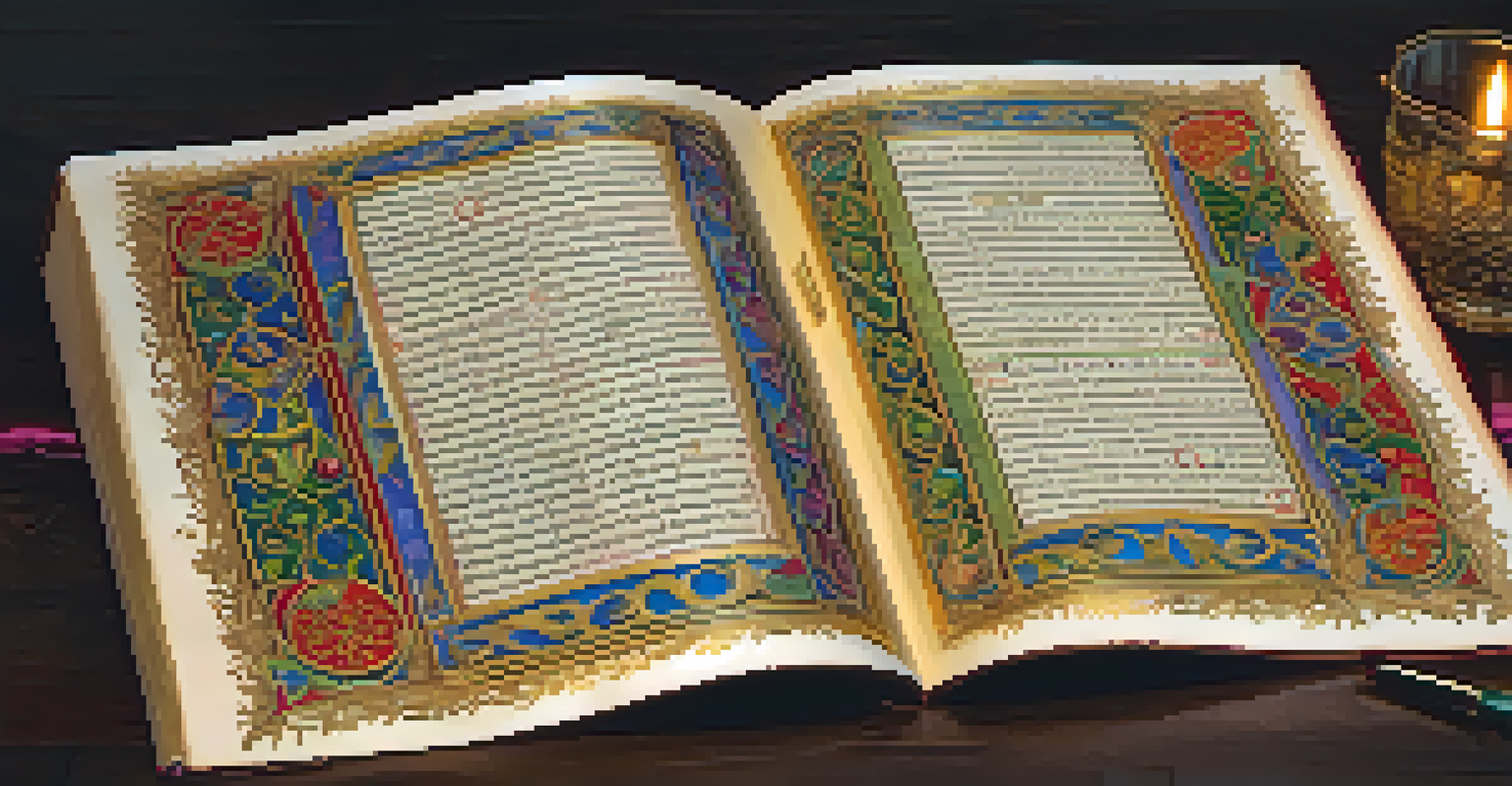 A beautifully illuminated manuscript page with colorful Celtic calligraphy and gold leaf details.