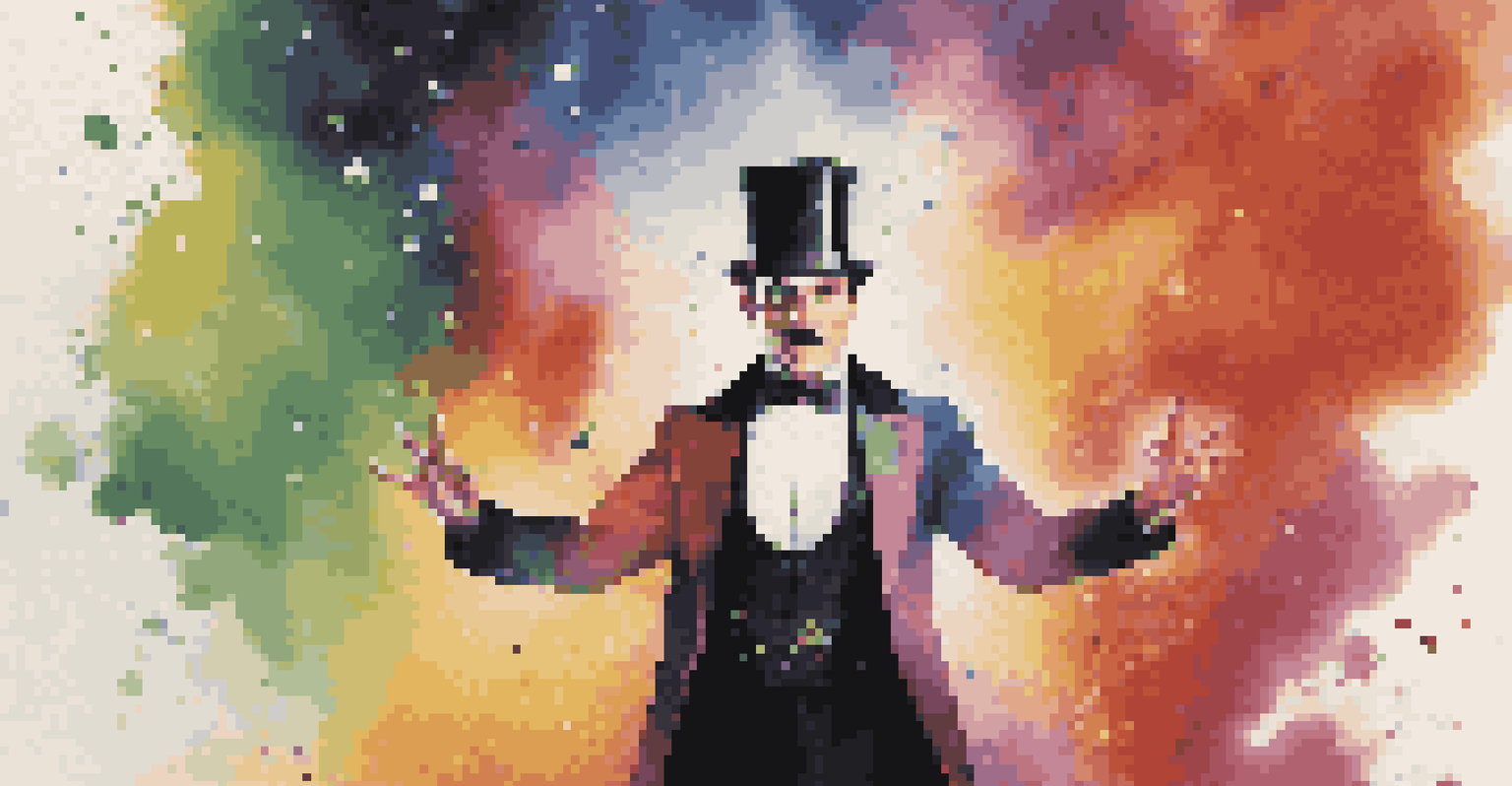 A promotional poster with a magician in colorful smoke and bold text, conveying a sense of magic and excitement.