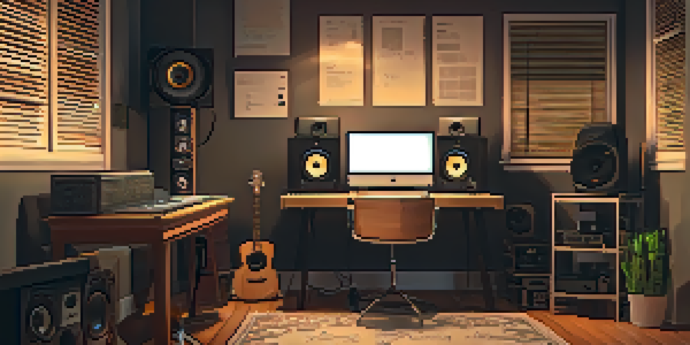 A cozy home recording studio with a microphone, headphones, and a computer, surrounded by soundproofing panels and creative materials.