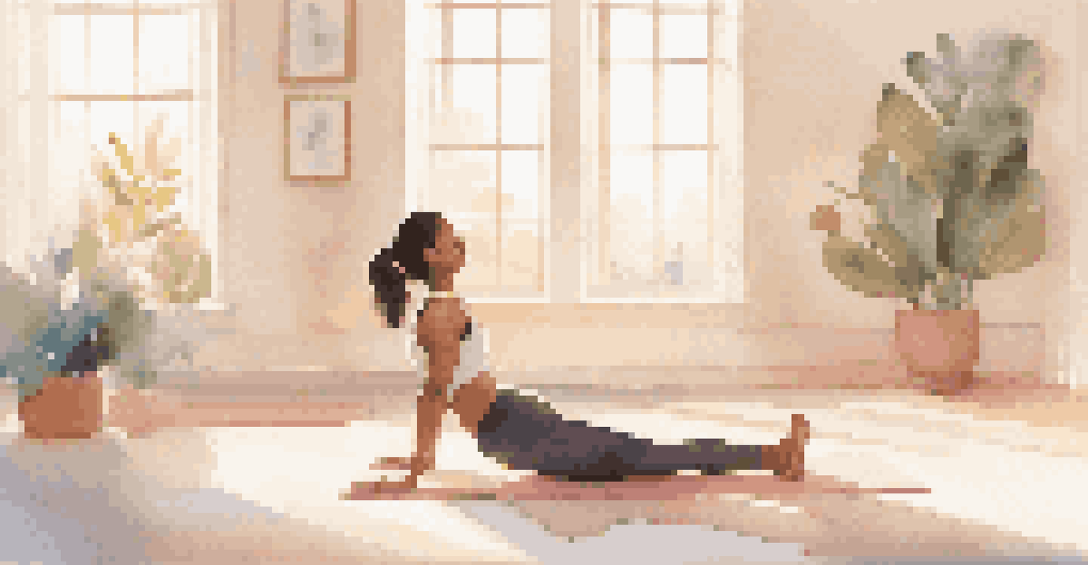 A person stretching in a bright room, using a foam roller and yoga block, with a focus on their flexibility.