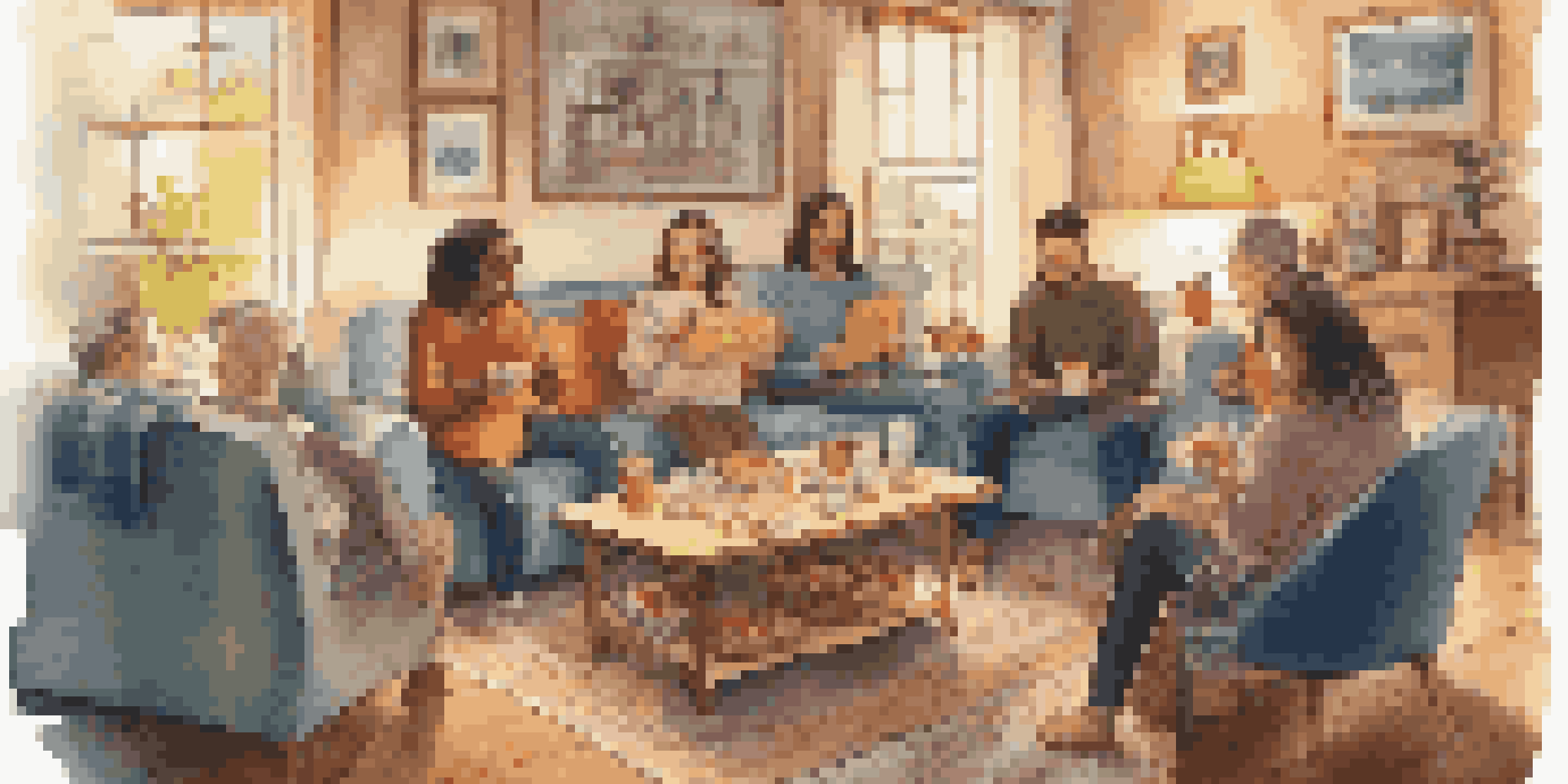 A group of friends enjoying a card game in a warm and inviting living room, filled with colorful cards and snacks.
