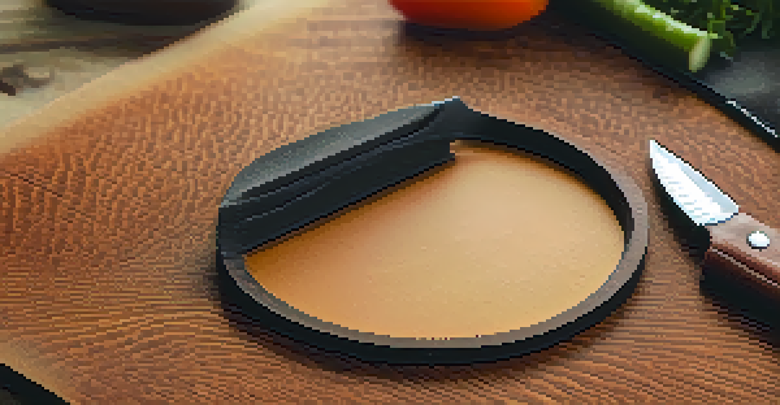 A close-up of a leather piece being cut with a utility knife on a wooden cutting mat, showing the texture and tools used.