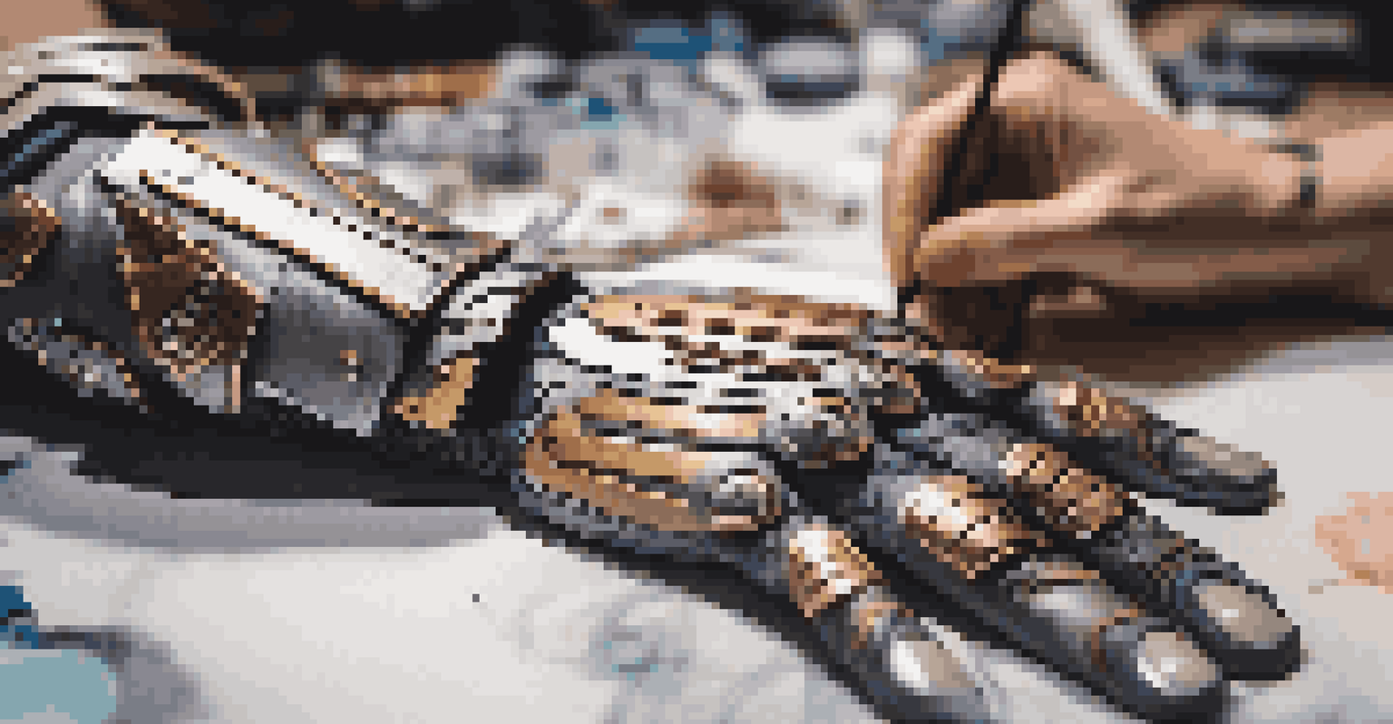 Close-up of hands crafting foam armor in a cosplay workshop, showcasing detailed tools and materials with a soft-focus background.