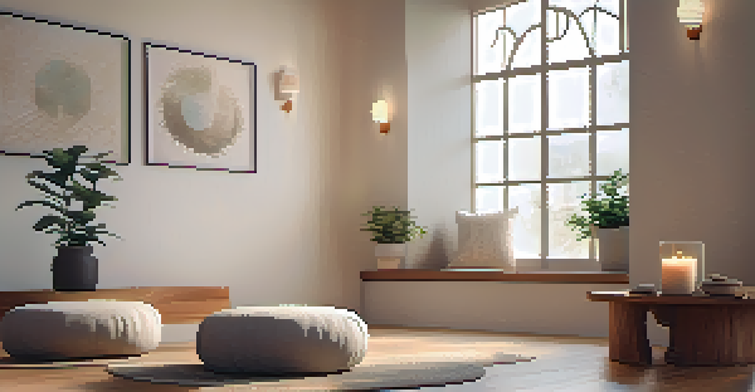 A cozy meditation room with cushions, candles, and calming decor inviting relaxation.