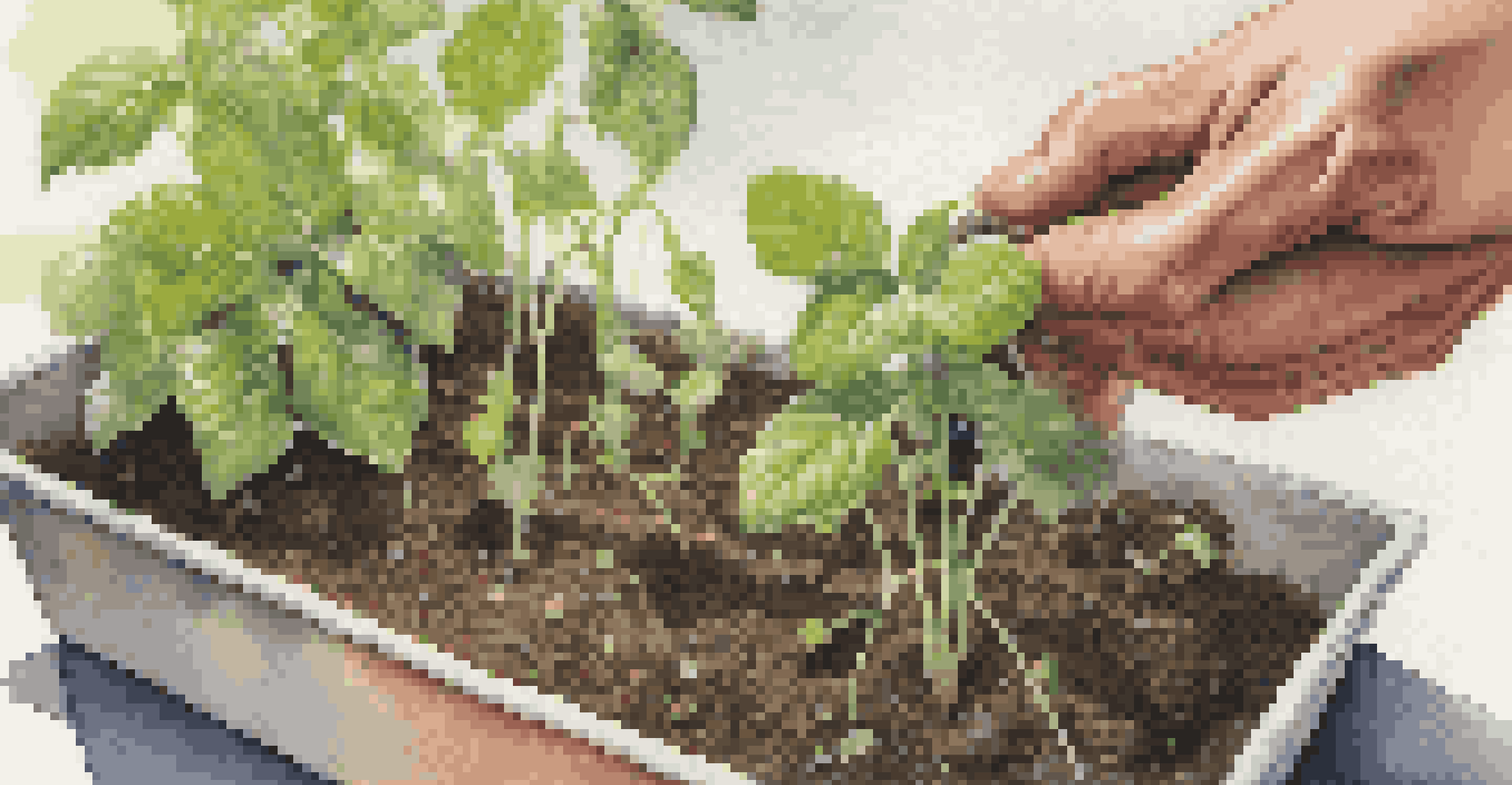 A close-up of a nutrient solution for hydroponic gardening with seedlings in the background.