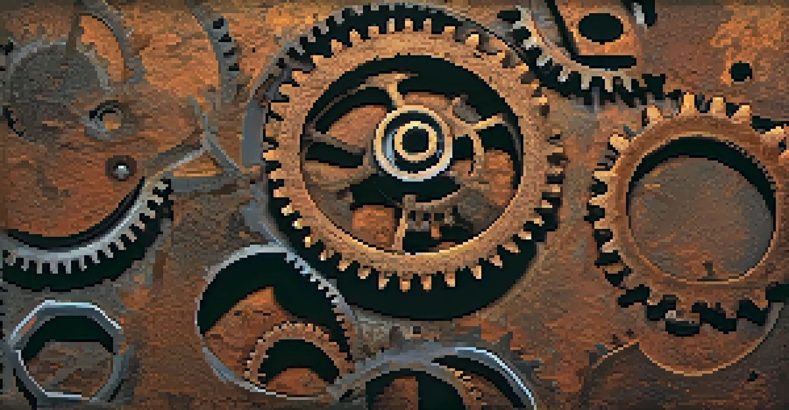 A close-up of a rusty gear displaying intricate details and textures in warm light.