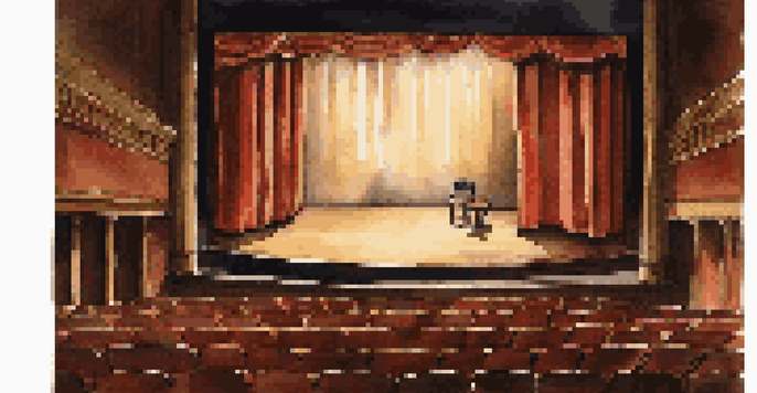 An empty theater stage with chairs and a spotlight, symbolizing storytelling and performance anticipation.