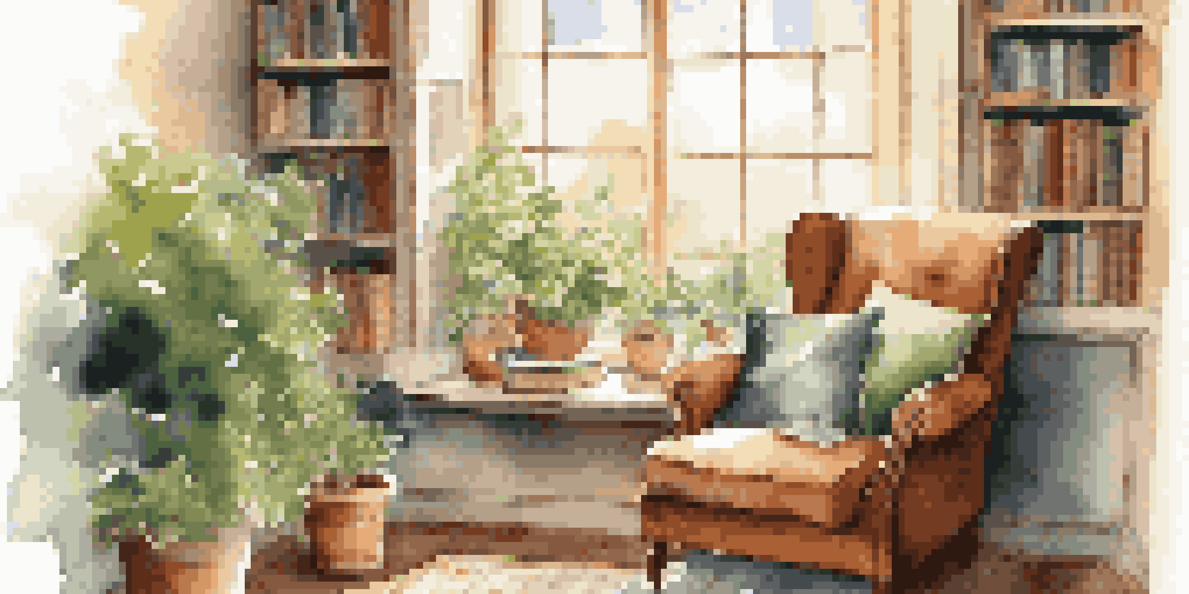 A warm reading nook with sunlight, an armchair, a cup of tea, and classic novels.