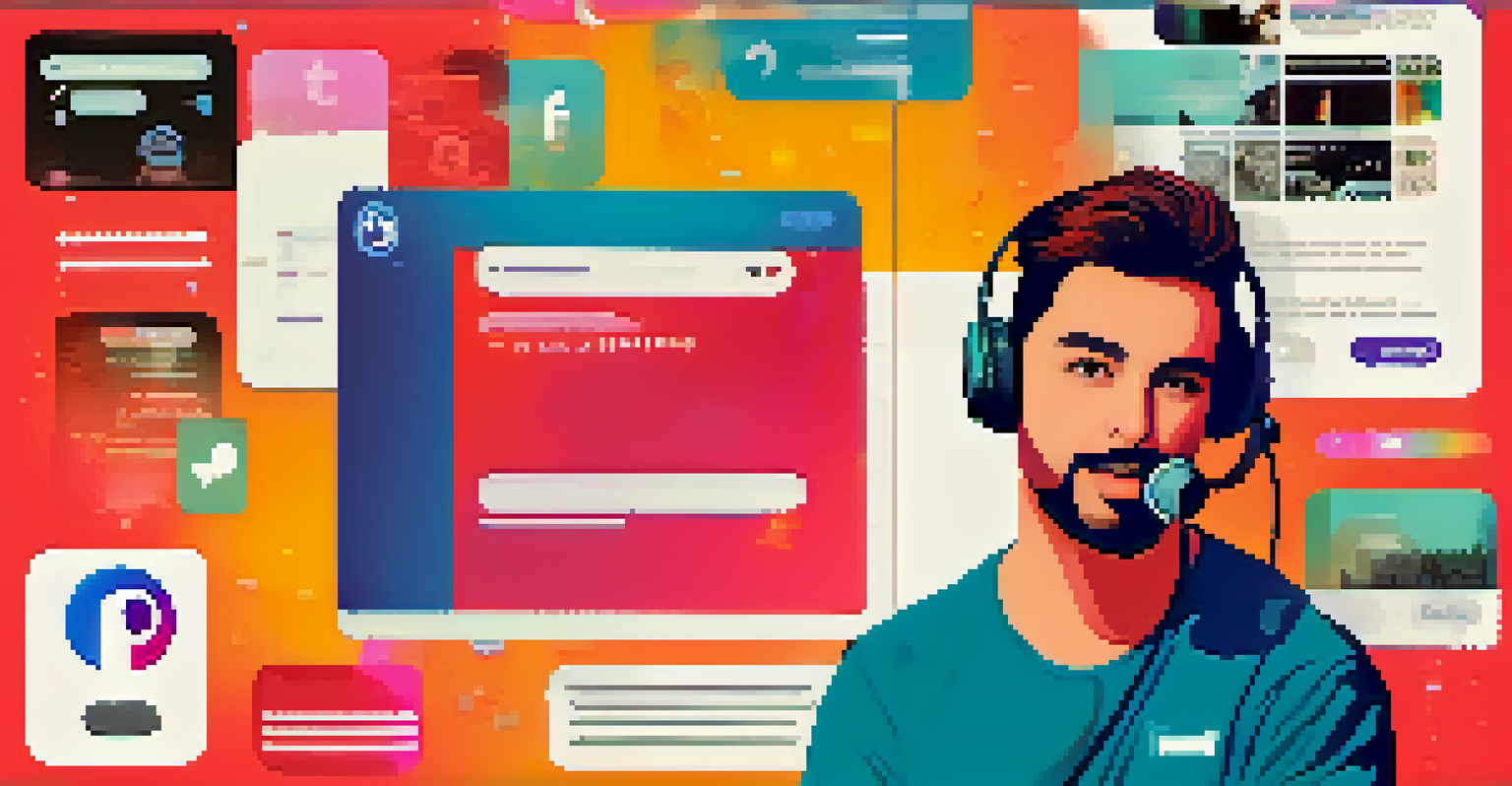 A vibrant social media graphic promoting a podcast, featuring a quote from an episode, bold fonts, and icons of various social media platforms on a colorful gradient background.
