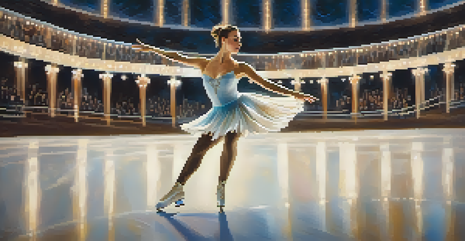 A figure skater performing a spin on an ice rink, with a captivated audience in the blurred background.
