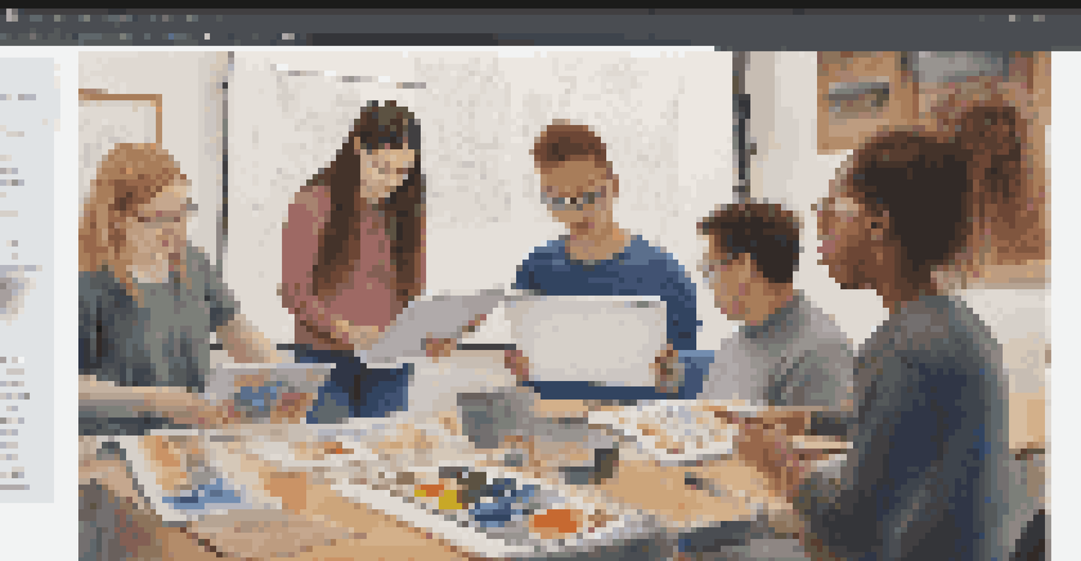 An online art class with an instructor and diverse students using tablets to create digital art.