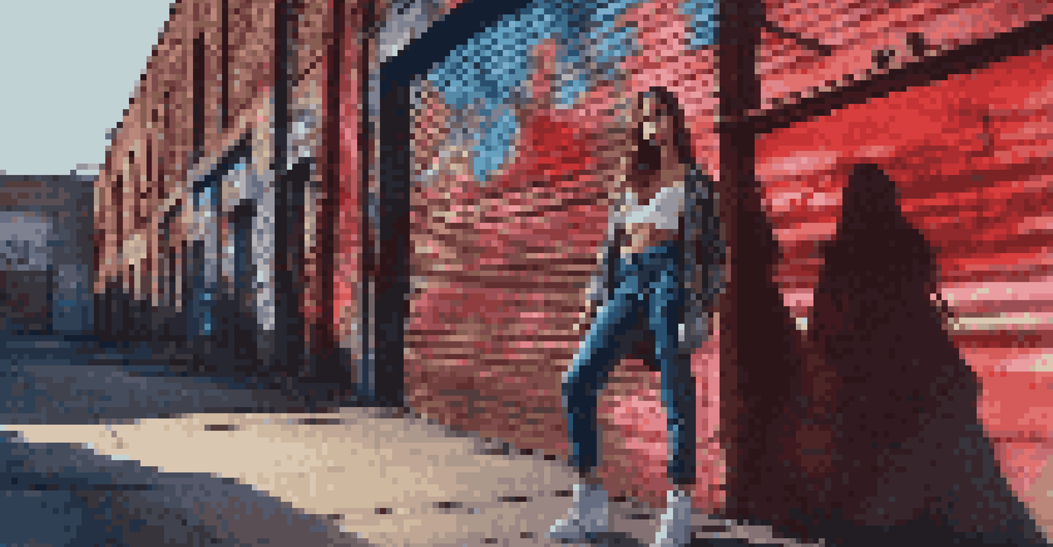 A model in edgy street fashion posing against a graffiti-covered wall in an urban setting, illuminated by dramatic artificial lighting.