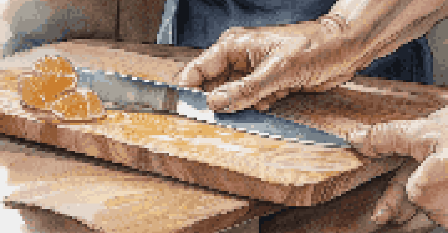 Close-up of hands cutting soap carefully with a knife on a cutting board.