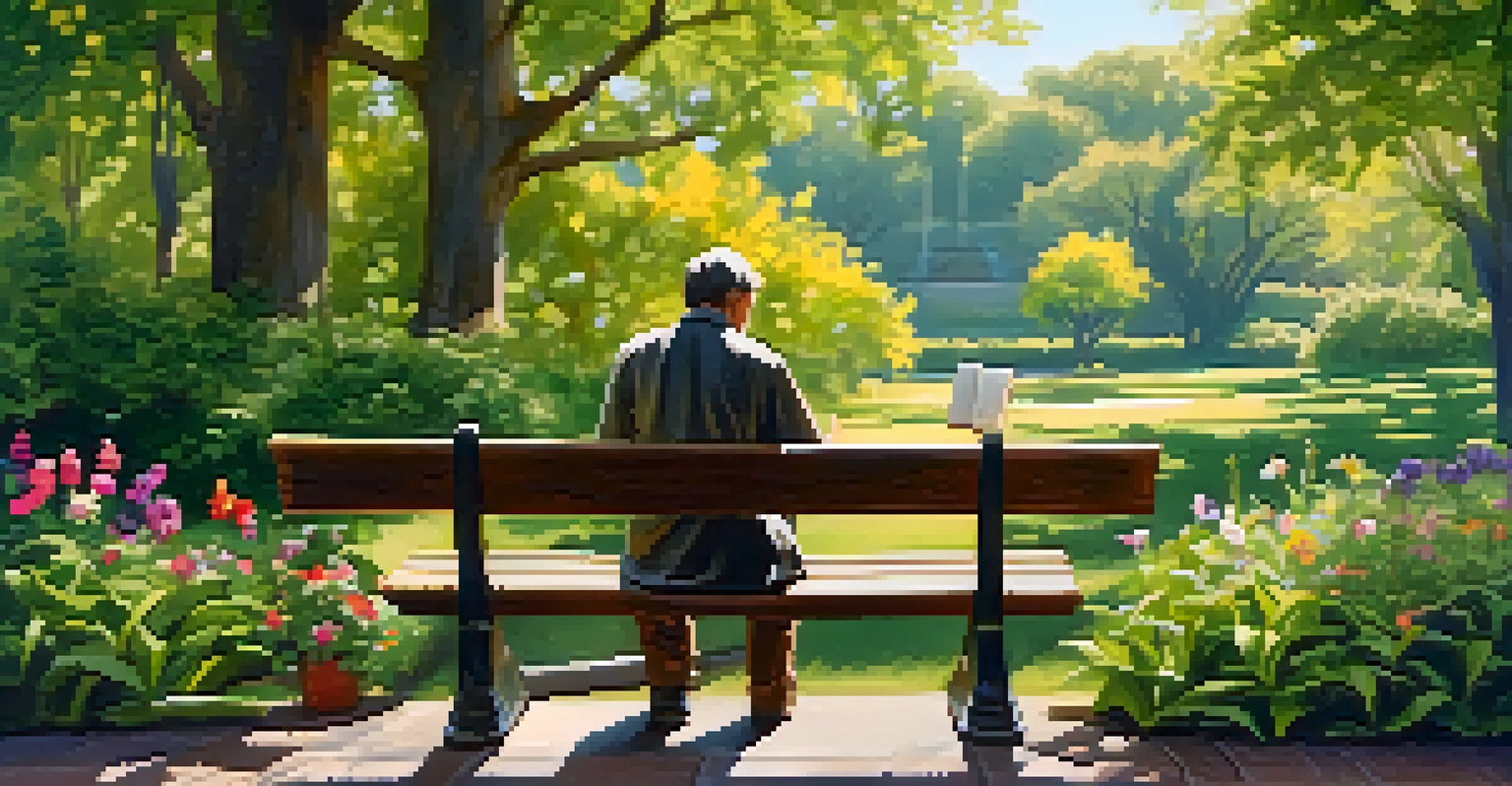 A writer sitting on a park bench, reflecting while writing in a journal amidst nature.