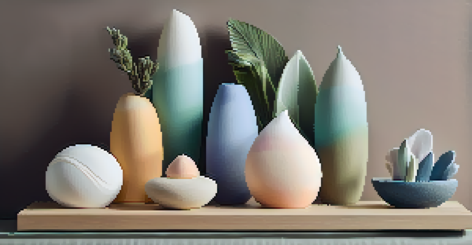 A variety of colorful soap sculptures arranged on a wooden shelf, enhanced by soft warm lighting and natural decor.