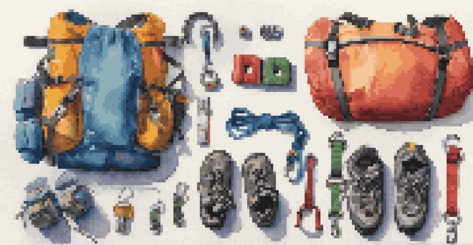 An arrangement of climbing gear including harnesses and shoes, showcasing the details and textures in a competition setting.