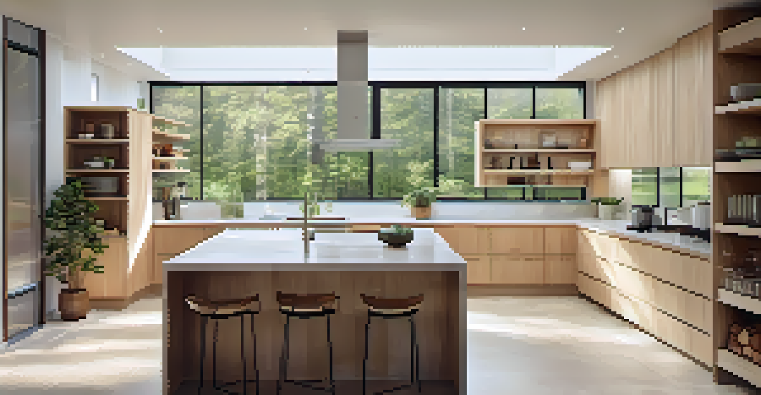 A modern kitchen with birch cabinetry, stone countertops, and natural lighting.
