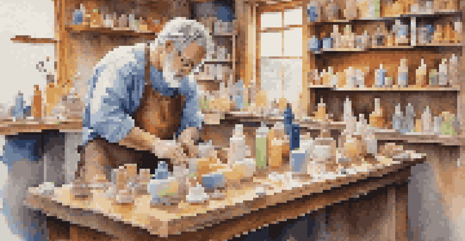 An artist sculpting soap in a bright workshop filled with colorful tools and finished sculptures.