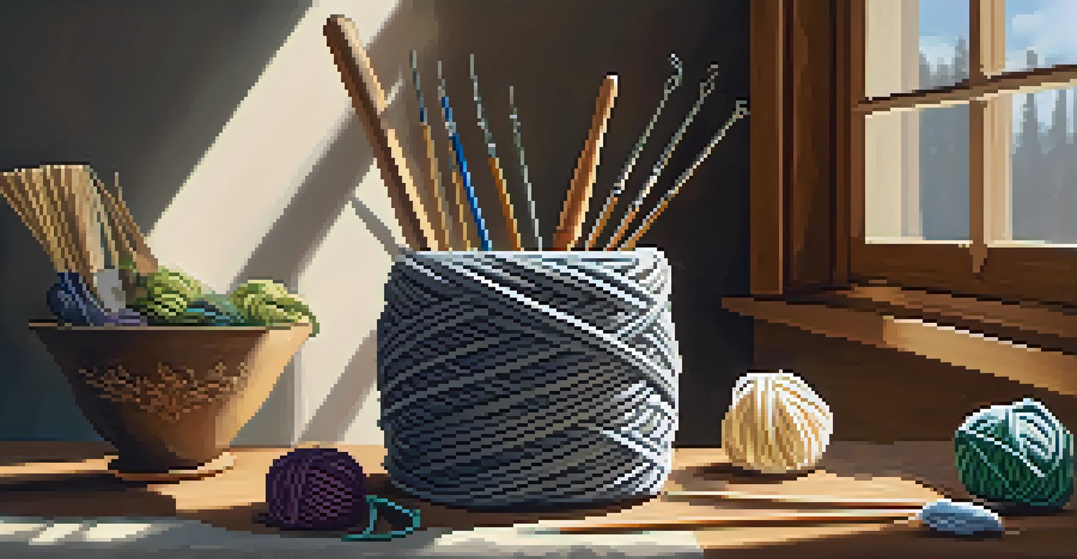 A yarn swift unwinding a skein of yarn in a cozy crafting corner with a yarn bowl and scissors in soft natural light.