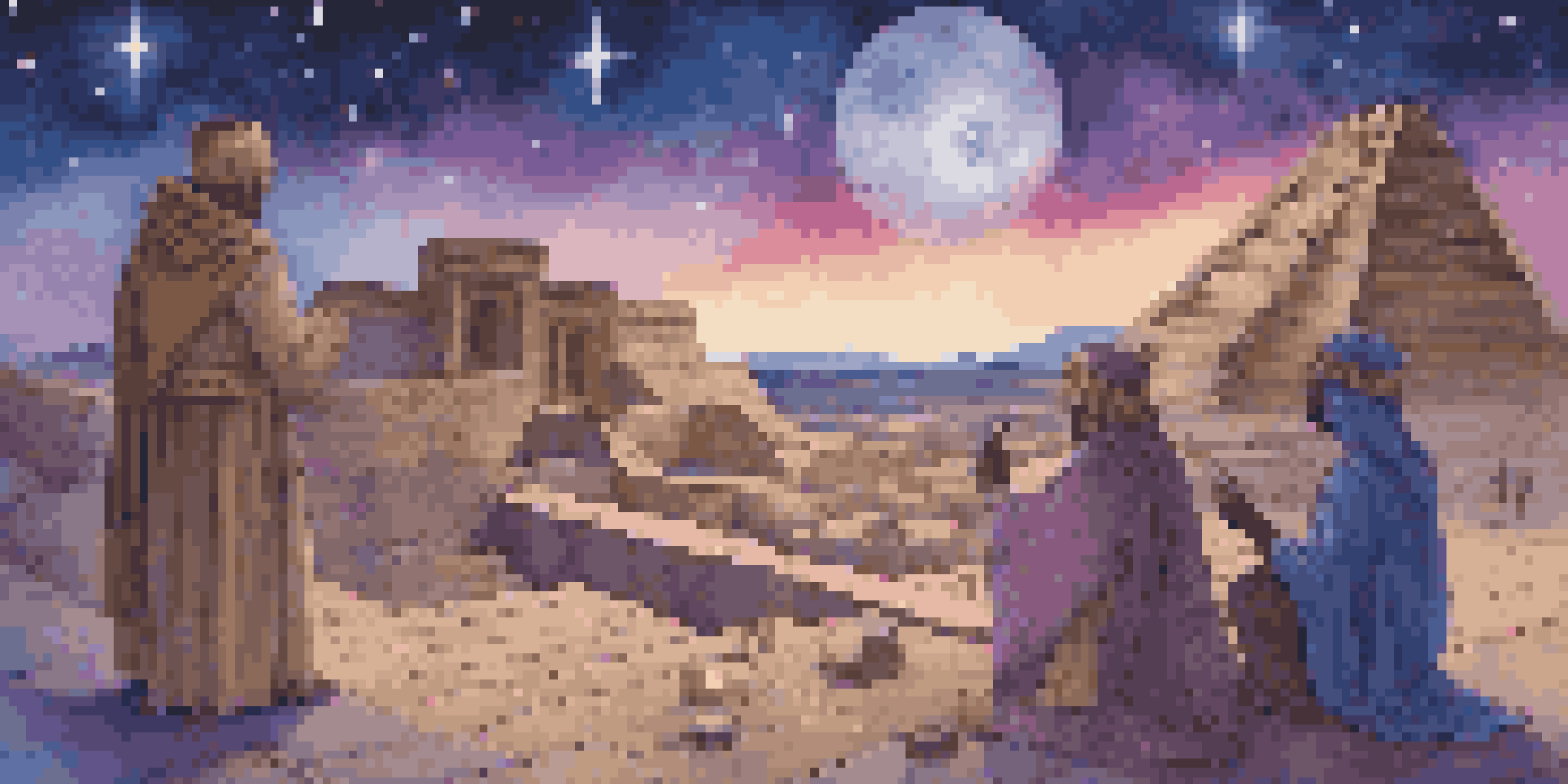 Ancient astronomers in Babylonian attire charting the night sky, surrounded by ziggurats and a starry backdrop.