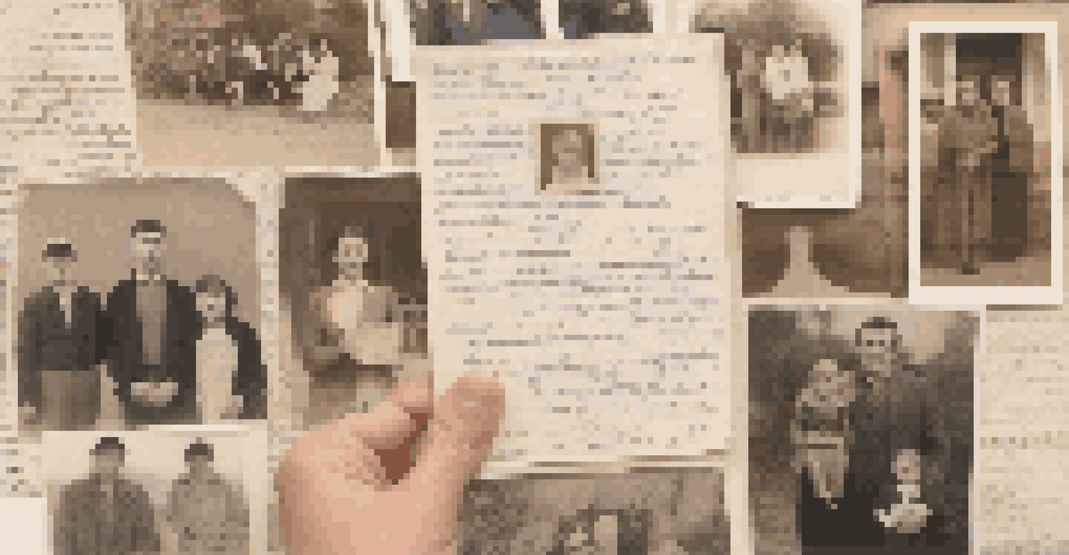 Hands holding an open adoption record with old photographs in the background.