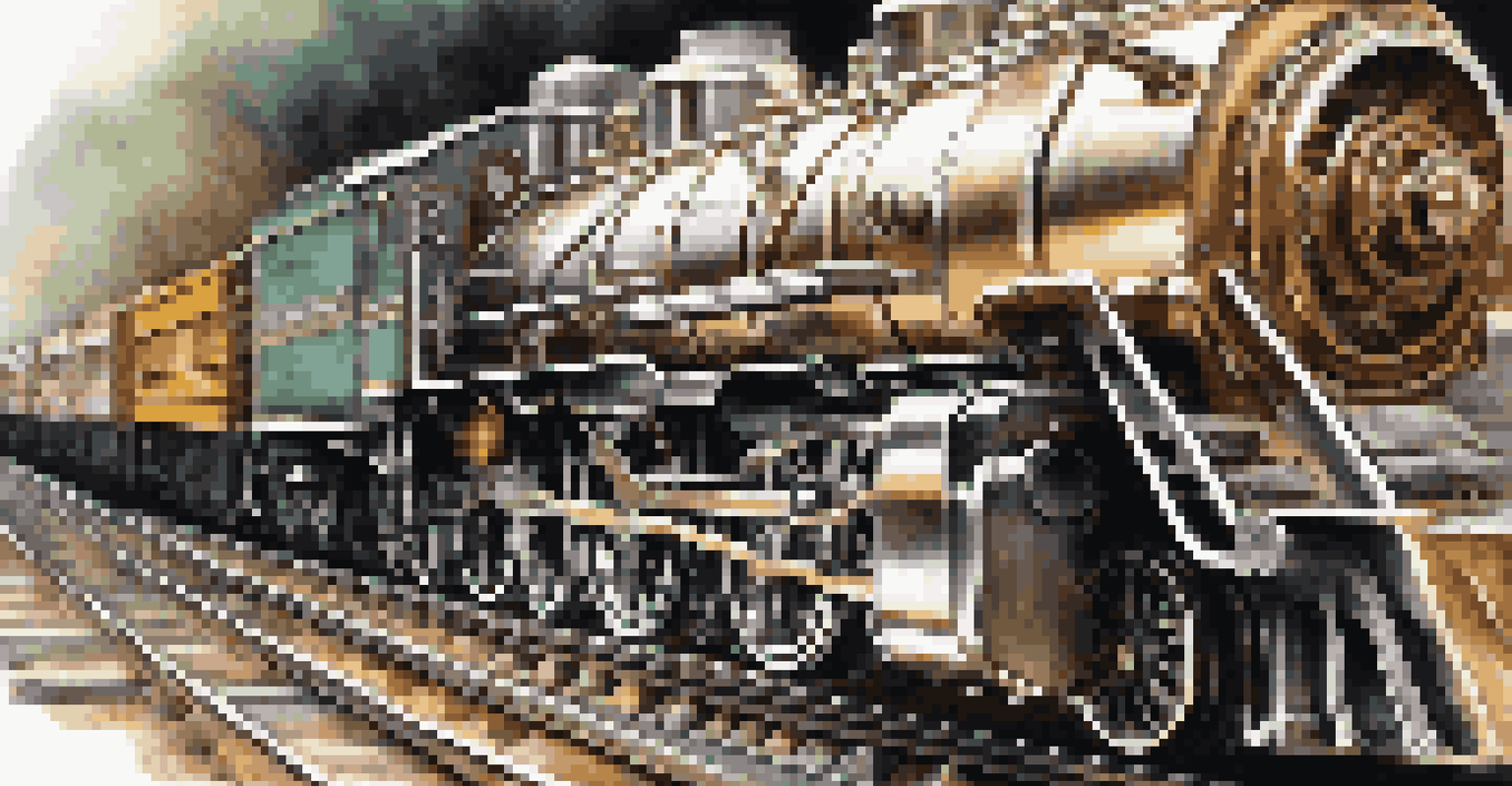 A close-up view of a detailed model train engine with metallic finish and intricate parts.