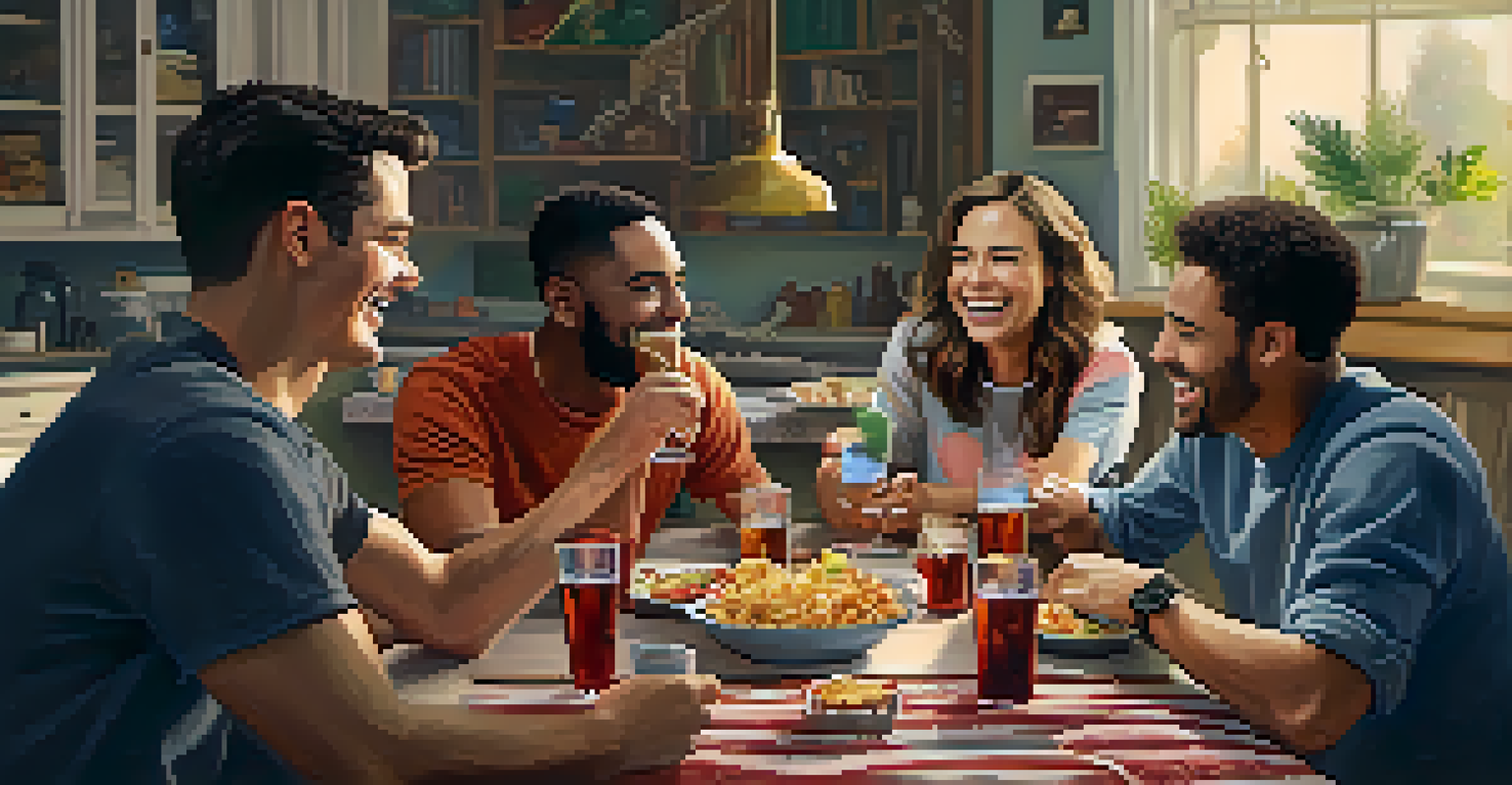 A joyful group of friends playing games together, sharing laughs and snacks, showcasing a lively and friendly atmosphere.