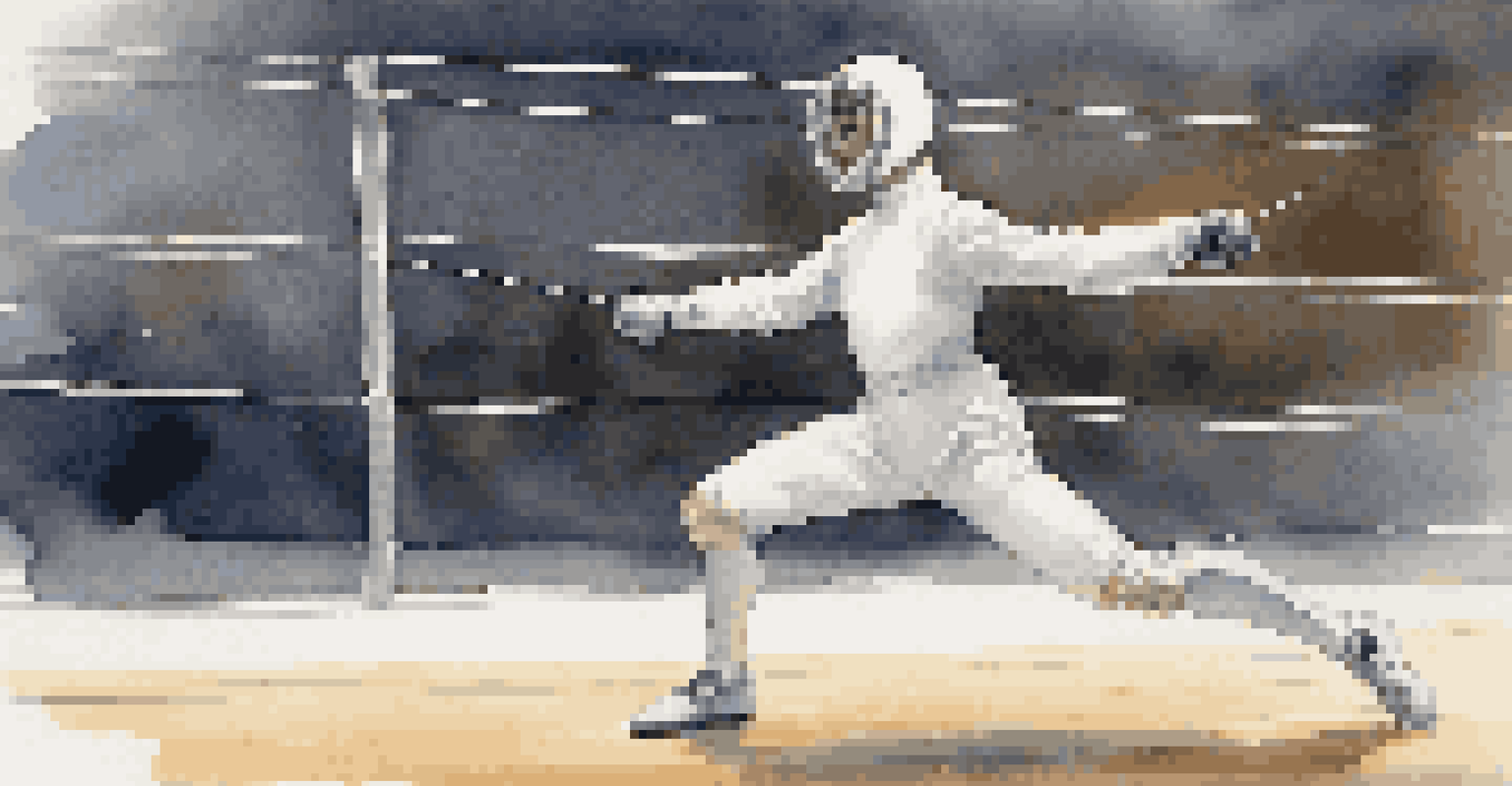 A fencer executing footwork drills on a piste, demonstrating precise lunges and shuffles.
