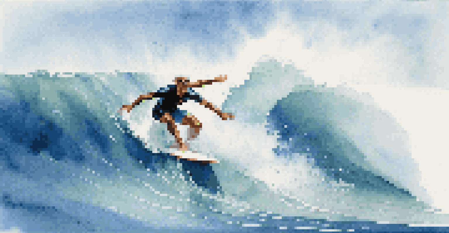 An intermediate surfer performing a turn on a shortboard while riding a wave, with water splashes around them.