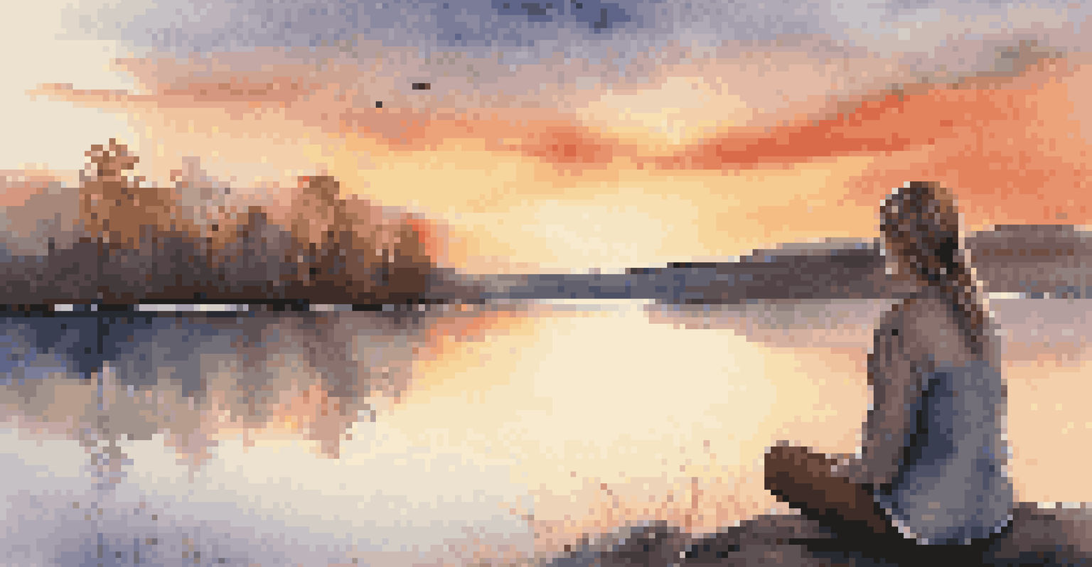 A person wearing jewelry, looking at a beautiful sunset over a lake, with reflections on the water creating a serene atmosphere.