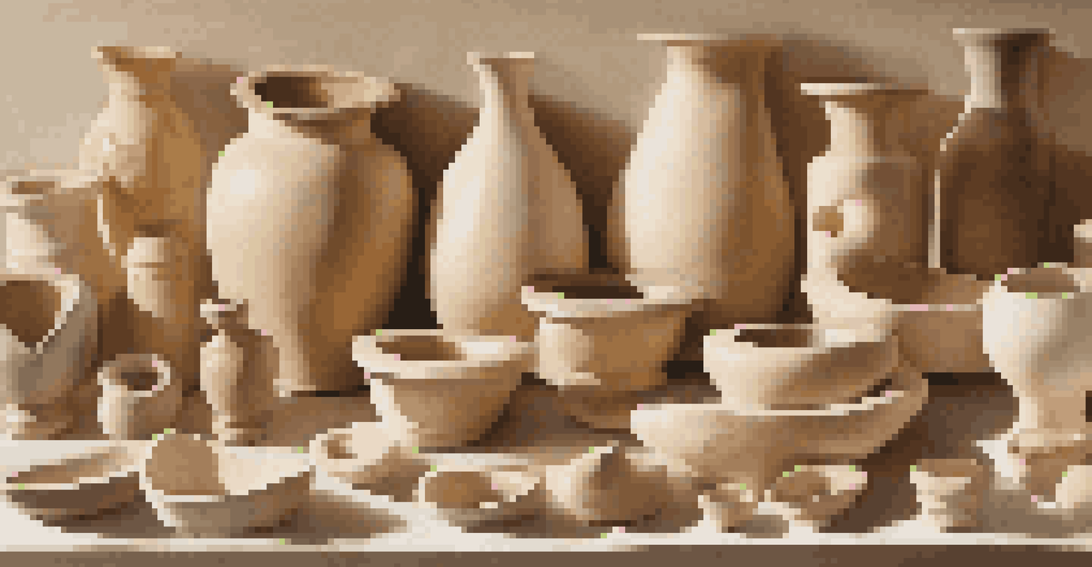 An artistic display of different molds used for slip casting, showcasing various shapes and textures.