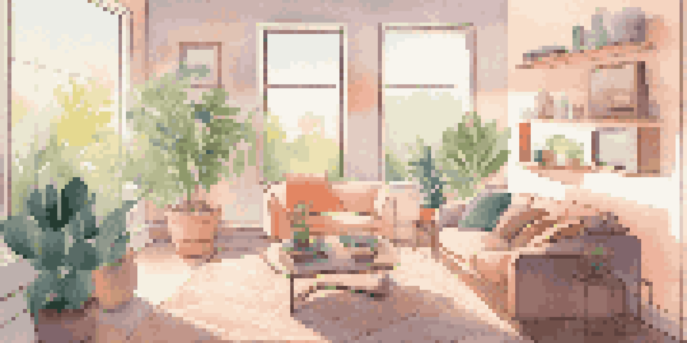 A warm and inviting living room with a smart thermostat on the wall, modern furniture, and natural light streaming in through a window.