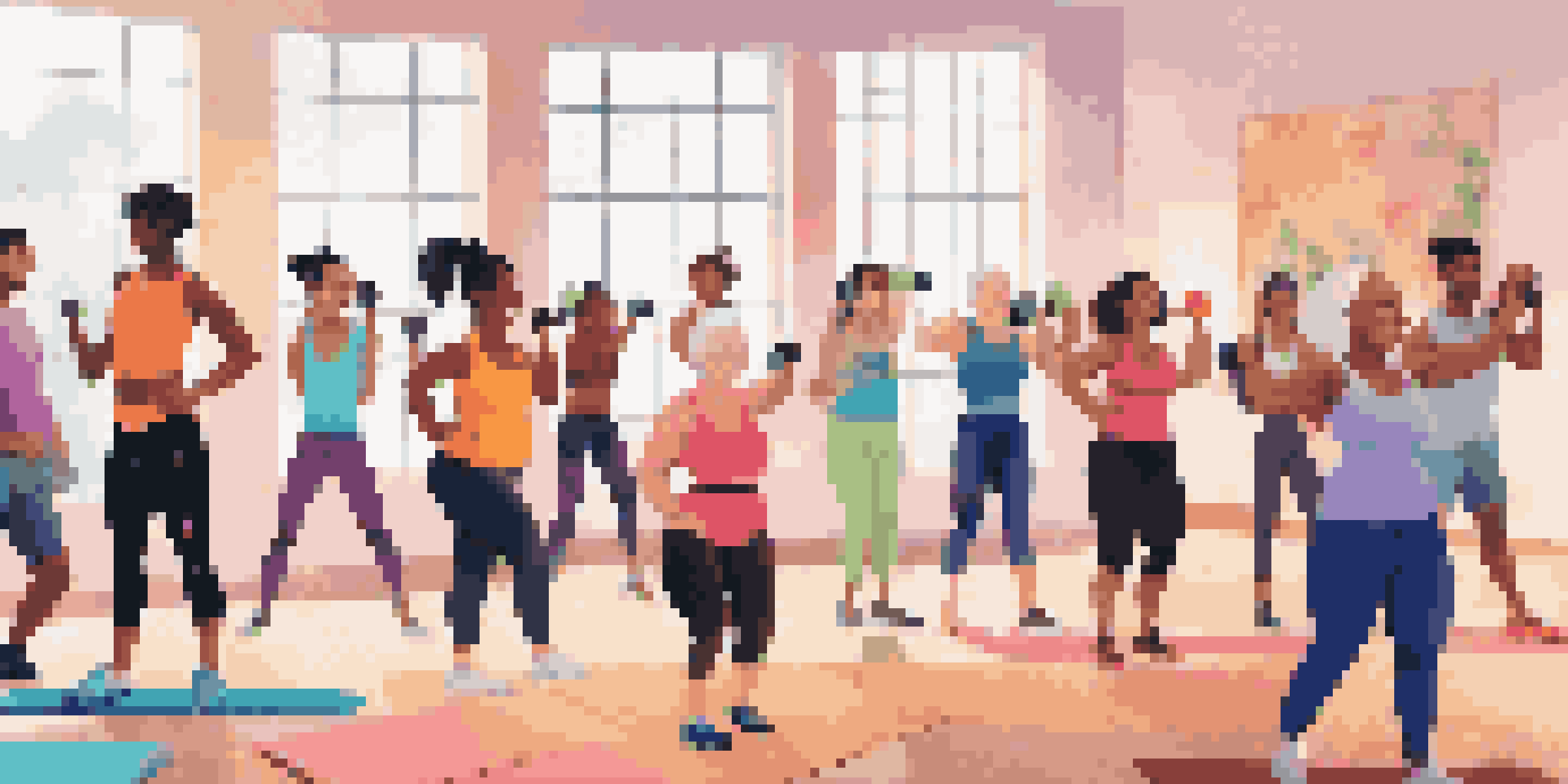 A diverse group of individuals participating in a virtual workout session, smiling and encouraging each other with motivational quotes in the background.