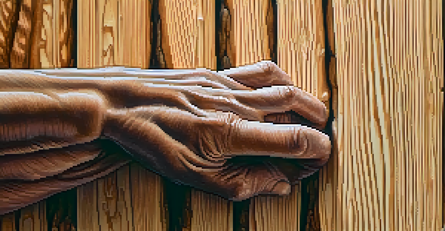 A close-up of a climber's hands gripping a hangboard, highlighting the texture and strength.