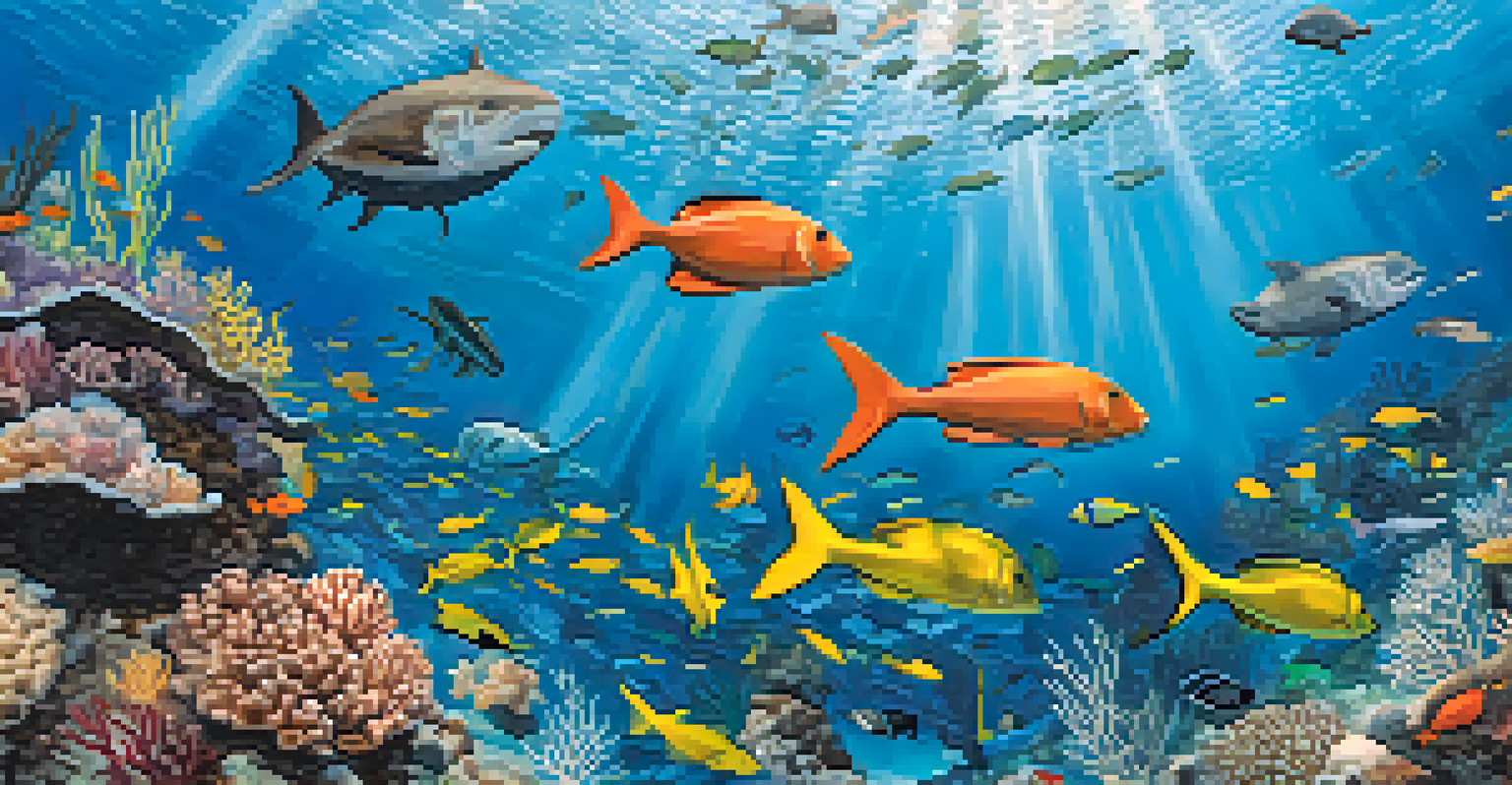 Eco-conscious divers planting coral fragments on a vibrant reef, surrounded by schools of fish in clear water.