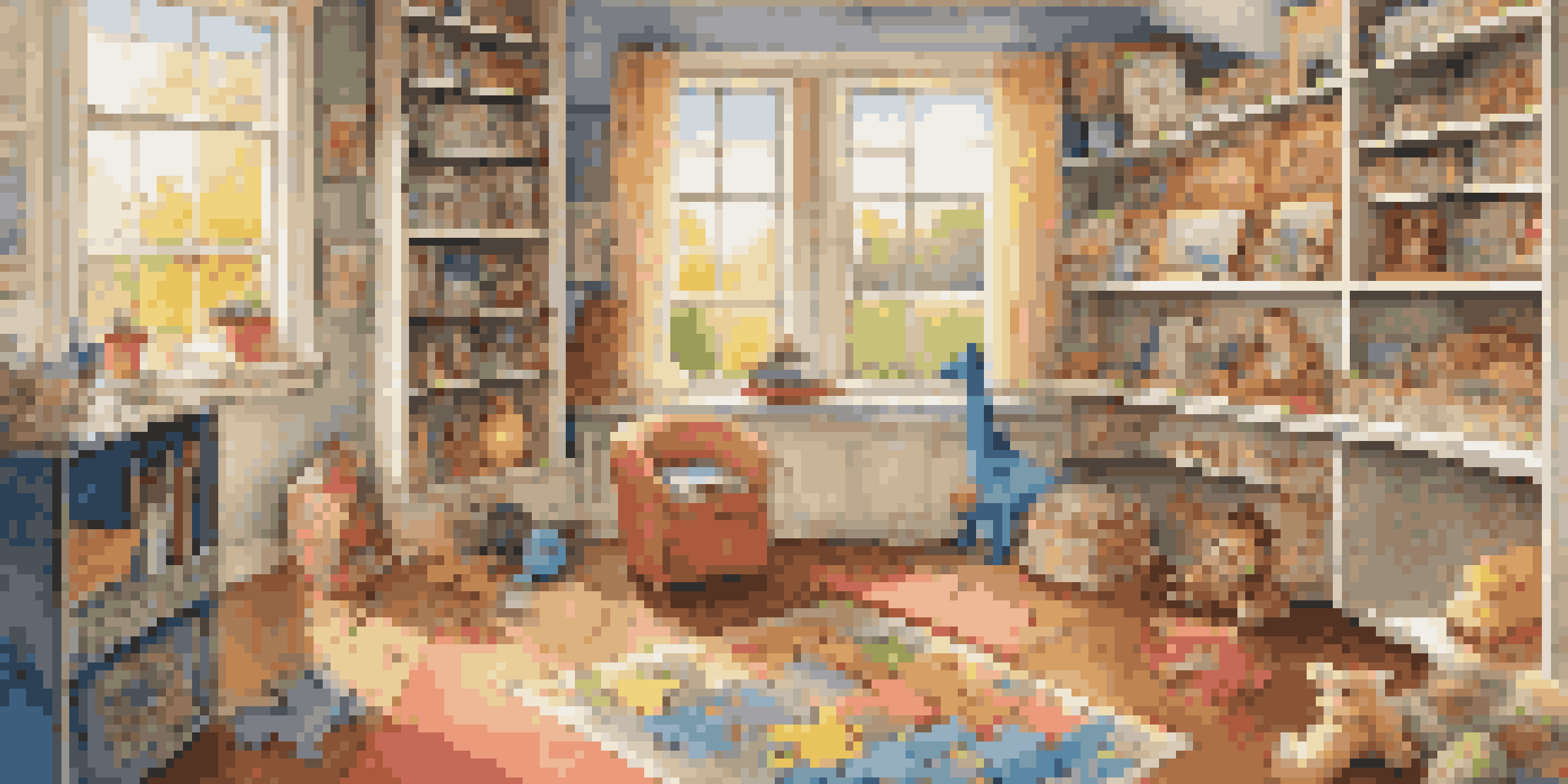 A cozy children's puzzle area with a small table, colorful puzzle pieces, and shelves filled with various puzzles, illuminated by soft natural light.