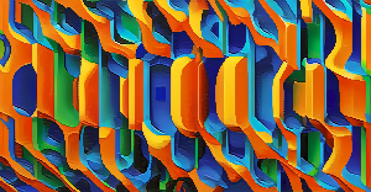 An abstract piece of generative art with colorful geometric shapes and patterns, showcasing intricate textures.
