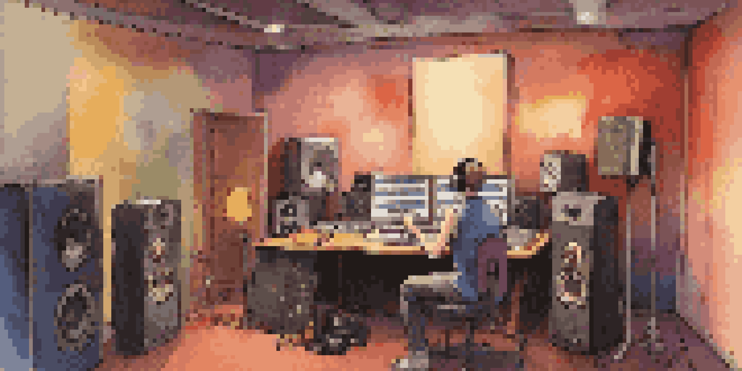 A voice actor passionately recording in a well-lit studio, surrounded by audio equipment and soundproof panels.