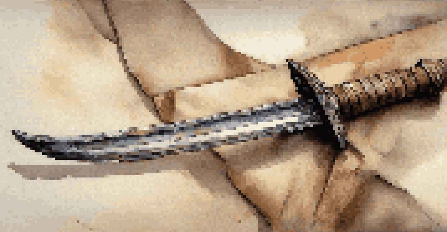 A close-up of a weathered wooden sword on aged leather, displaying aging techniques with subtle highlights and blurred crafting tools in the background.