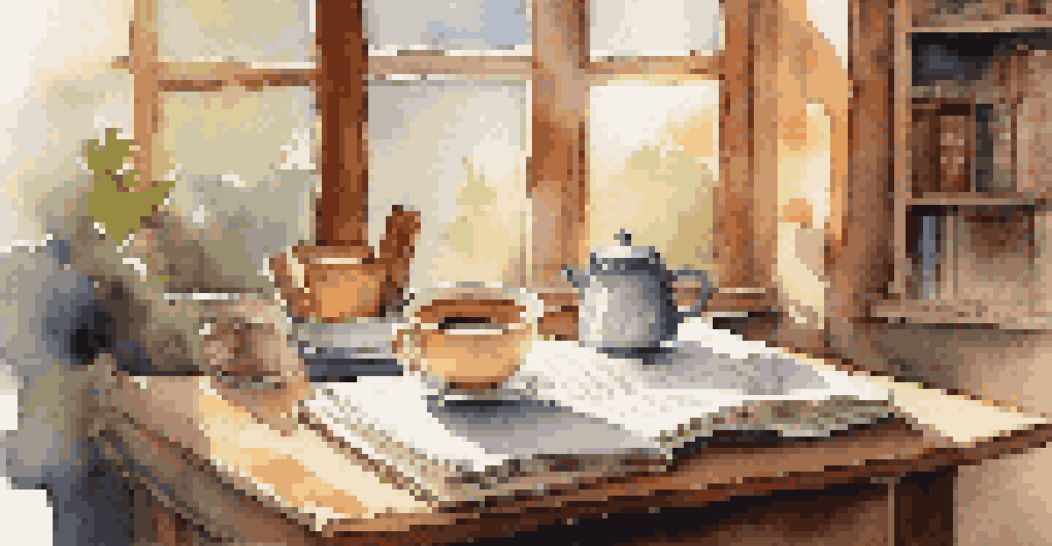 A rustic café table with a cup of coffee, a travel journal, and a world map in soft morning light.