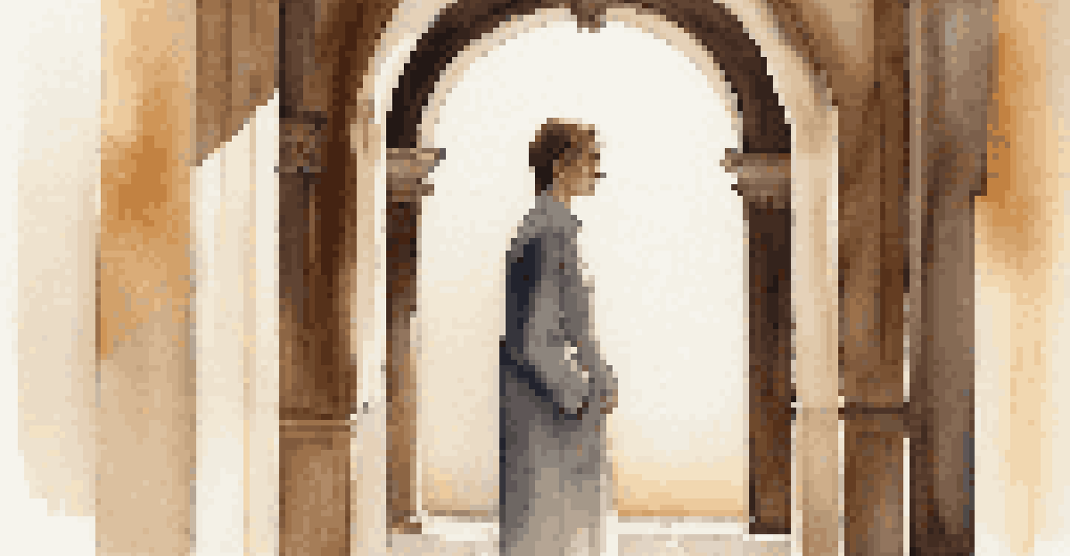 A portrait of a person in a doorway, illuminated by natural light, with the doorway framing their face.