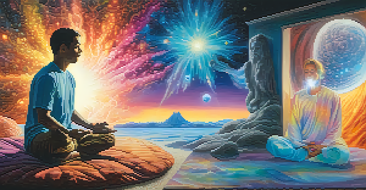 A split image showing a person meditating for astral projection and another person interacting joyfully in a lucid dream.