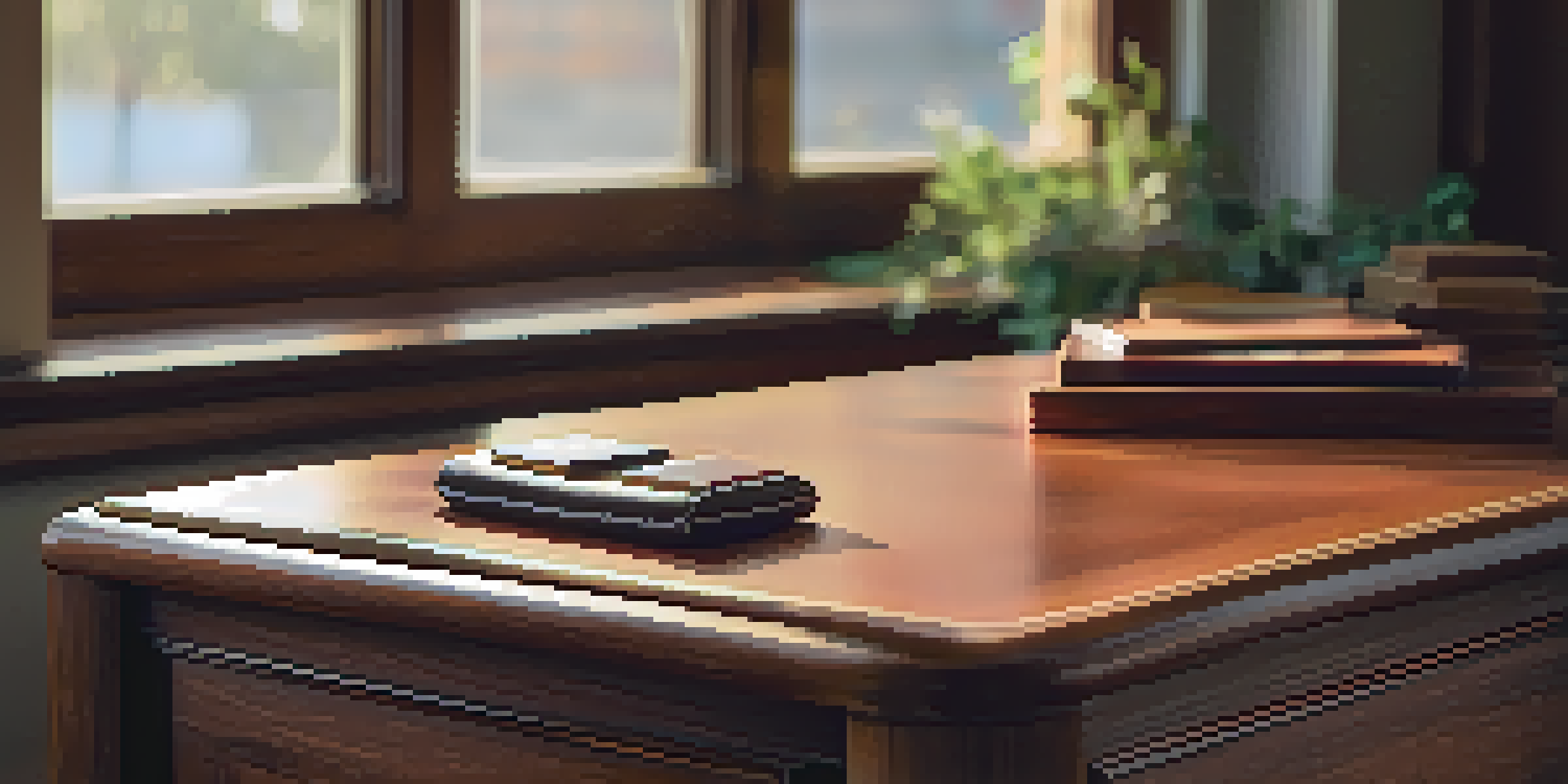 A workspace with two handmade leather coasters, one embossed and the other dyed mahogany, on a wooden table with warm light.