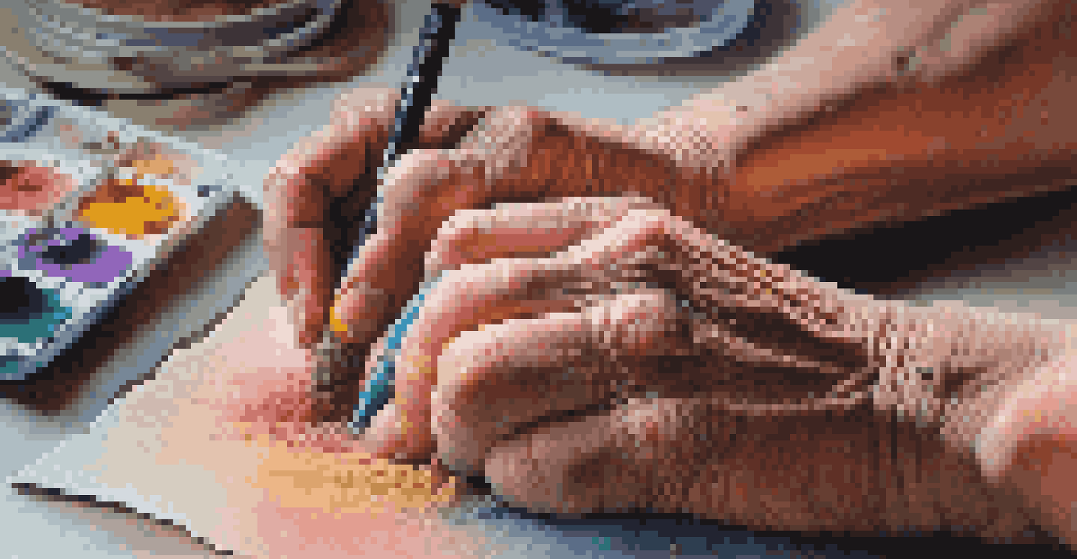 An artist's hands blending soft pastels on textured paper, surrounded by vibrant colors and tools.